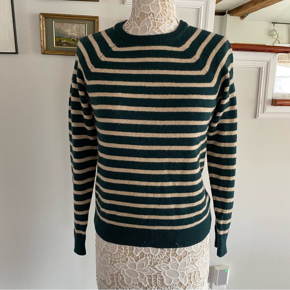GANNI Green Stripe Crewneck Sweater Merino Yak Blend Small